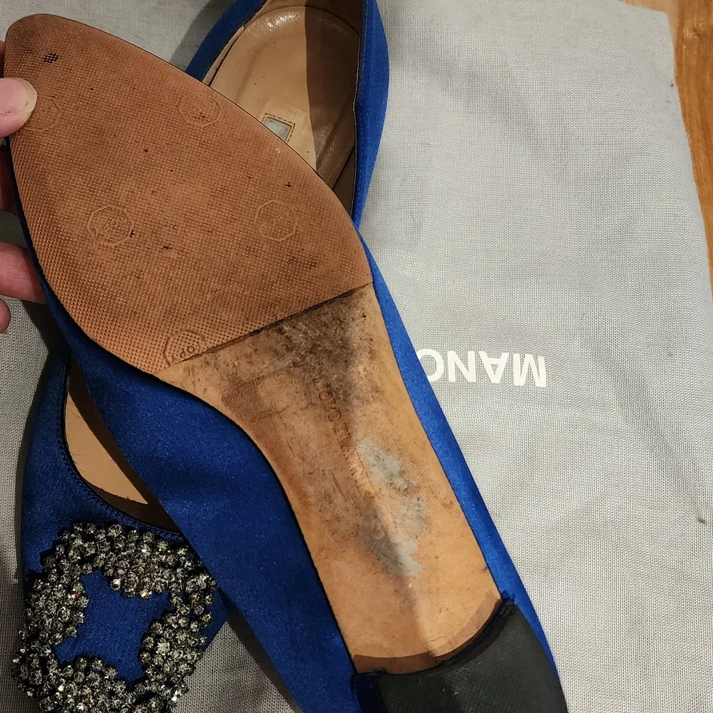 Manolo Blahnik Blue Satin Flats - Picture 3 of 6